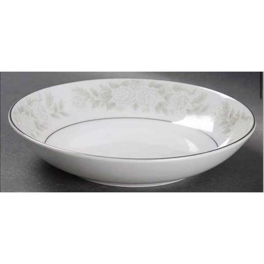 M Adele 3736 Fine China White Gray Roses Silver Japan  Dessert Bowl